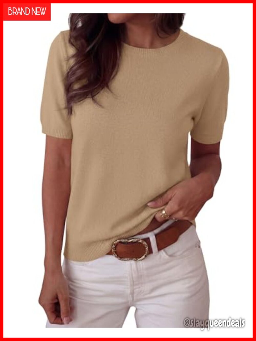 Women's Short Sleeve Crew Neck Knit Sweater Pullover Top